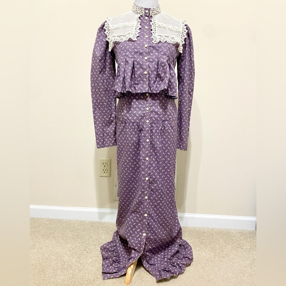 Gunne Sax Purple Lace-Trim Skirt Set